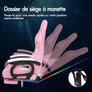 ALFORDSON Chaise Gaming Ergonomique avec LED et Repose-Pied, Rose & Blanc