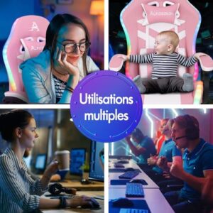 ALFORDSON Chaise Gaming Ergonomique avec LED et Repose-Pied, Rose & Blanc