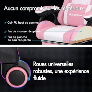 ALFORDSON Chaise Gaming Ergonomique avec LED et Repose-Pied, Rose & Blanc