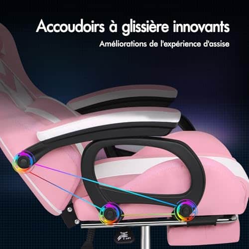 ALFORDSON Chaise Gaming Ergonomique avec LED et Repose-Pied, Rose & Blanc