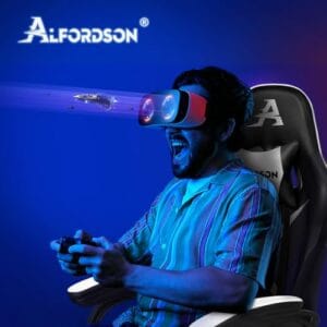ALFORDSON Chaise de Gaming Massante Ergonomique Blanc avec Repose-Pieds
