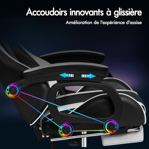 ALFORDSON Chaise de Gaming Massante Ergonomique Blanc avec Repose-Pieds