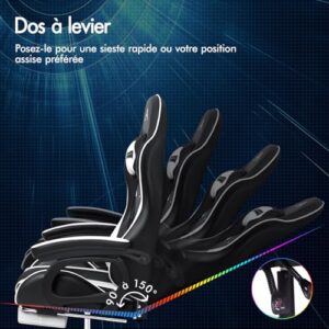 ALFORDSON Chaise de Gaming Massante Ergonomique Blanc avec Repose-Pieds