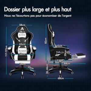 ALFORDSON Chaise de Gaming Massante Ergonomique Blanc avec Repose-Pieds