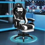 ALFORDSON Chaise de Gaming Massante Ergonomique Blanc avec Repose-Pieds
