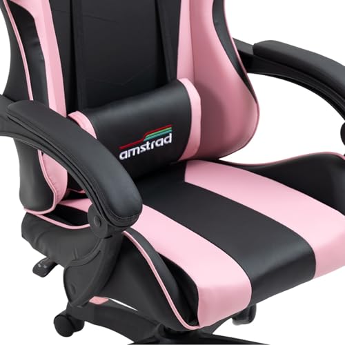 Amstrad AMS-800-PINK : Fauteuil Gamer Noir et Rose avec Coussin Lombaire