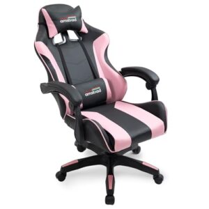 Amstrad AMS-800-PINK : Fauteuil Gamer Noir et Rose avec Coussin Lombaire