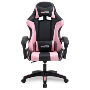 Amstrad AMS-800-PINK : Fauteuil Gamer Noir et Rose avec Coussin Lombaire