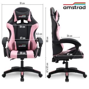 Amstrad AMS-800-PINK : Fauteuil Gamer Noir et Rose avec Coussin Lombaire