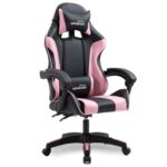 Amstrad AMS-800-PINK : Fauteuil Gamer Noir et Rose avec Coussin Lombaire