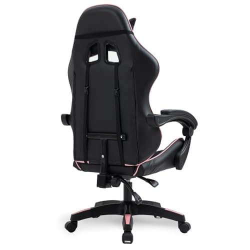 Amstrad AMS-800-PINK : Fauteuil Gamer Noir et Rose avec Coussin Lombaire