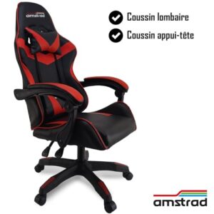 Amstrad AMS-800-RED-SKRED : Fauteuil Gamer Noir & Rouge Tête de Mort