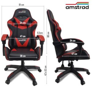 Amstrad AMS-800-RED-SKRED : Fauteuil Gamer Noir & Rouge Tête de Mort