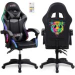 Amstrad AMS-900-LED-TIGER : Fauteuil Gaming Noir et Gris avec Éclairage LED