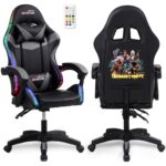 Amstrad AMS-900-LED-TOP1 : Fauteuil Gaming Noir et Gris avec Éclairage LED