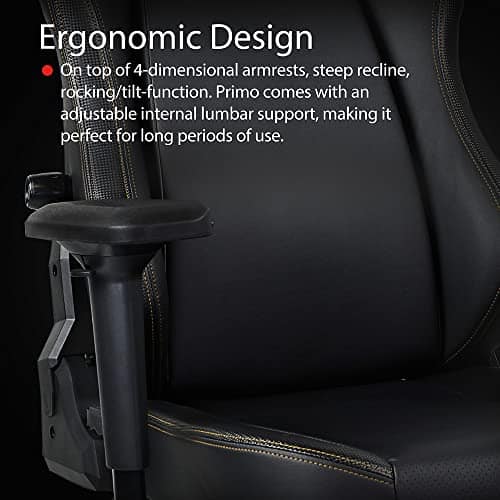 Arozzi Primo Noir PU avec Logo Doré – Chaise de jeu ergonomique