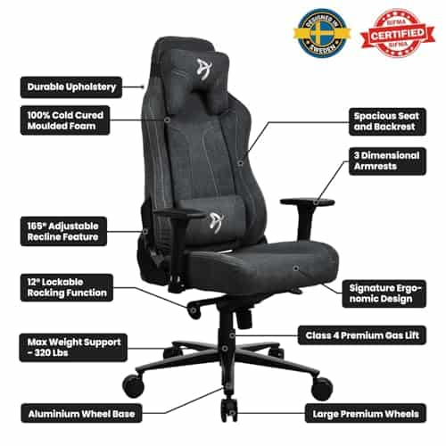 Arozzi Vernazza Gaming Chair – Dark Grey Fabric Seat