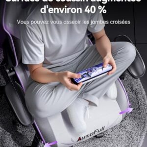 AutoFull C301 : Chaise Gaming Ergonomique avec Repose-Pieds et Réglages Blanc