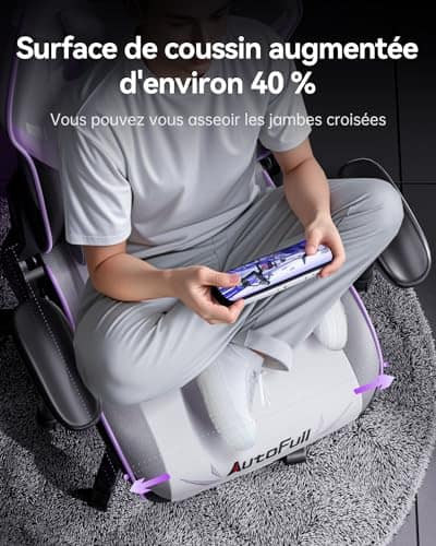 AutoFull C301 : Chaise Gaming Ergonomique avec Repose-Pieds et Réglages Blanc
