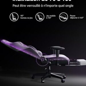 AutoFull C301 : Chaise Gaming Ergonomique avec Repose-Pieds et Réglages Blanc