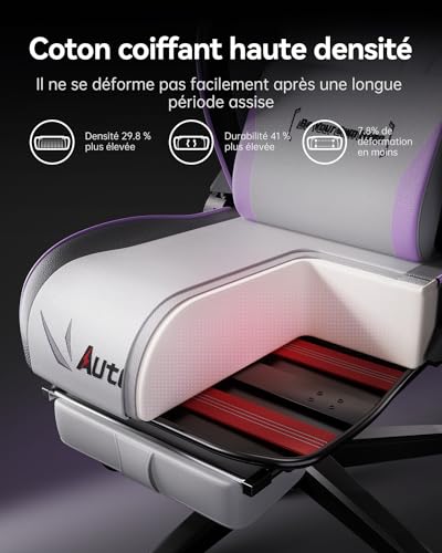 AutoFull C301 : Chaise Gaming Ergonomique avec Repose-Pieds et Réglages Blanc