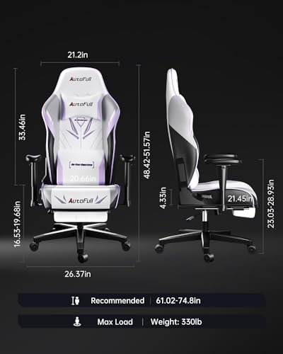 AutoFull C301 : Chaise Gaming Ergonomique avec Repose-Pieds et Réglages Blanc