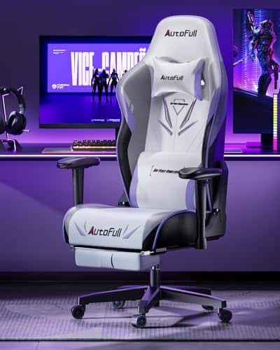 AutoFull C301 : Chaise Gaming Ergonomique avec Repose-Pieds et Réglages Blanc
