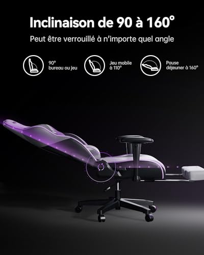 AutoFull C301 : Chaise Gaming Ergonomique avec Repose-Pieds et Réglages Blanc