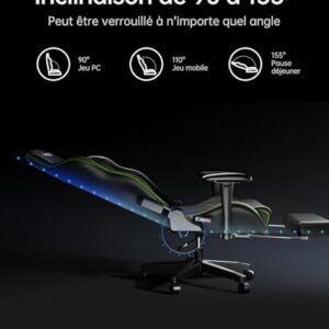 AutoFull Chaise Gaming Ergonomique Noir avec Repose-Pieds et Appui-tête