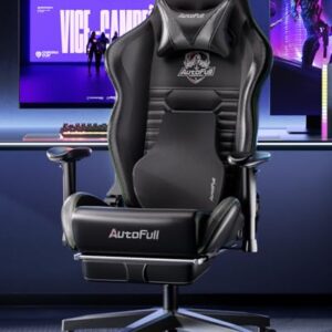 AutoFull Chaise Gaming Ergonomique Noir avec Repose-Pieds et Appui-tête