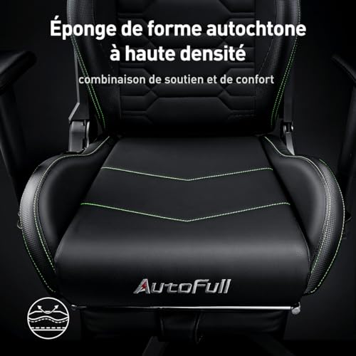 AutoFull Chaise Gaming Ergonomique Noir avec Repose-Pieds et Appui-tête