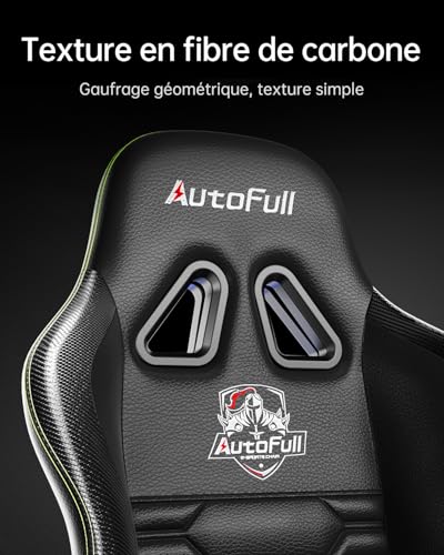 AutoFull Chaise Gaming Ergonomique Noir avec Repose-Pieds et Appui-tête