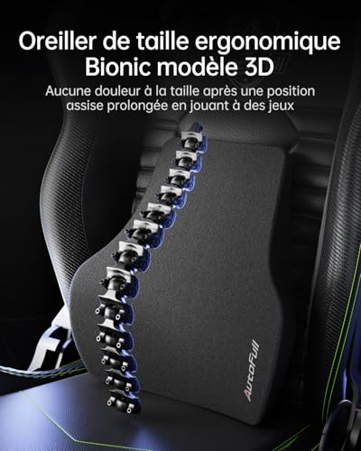 AutoFull Chaise Gaming Ergonomique Noir avec Repose-Pieds et Appui-tête
