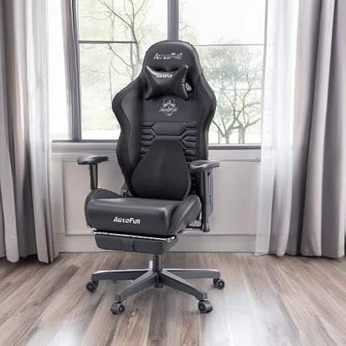 AutoFull Chaise Gaming Ergonomique Noir avec Repose-Pieds et Appui-tête