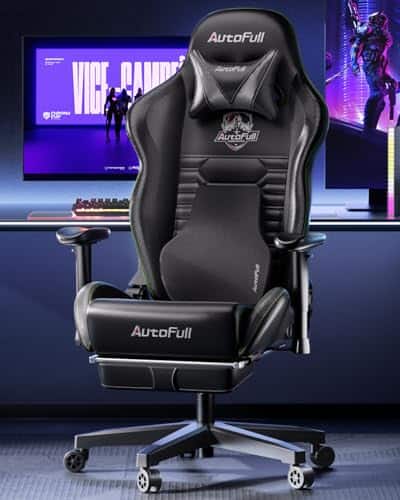 AutoFull Chaise Gaming Ergonomique Noir avec Repose-Pieds et Appui-tête