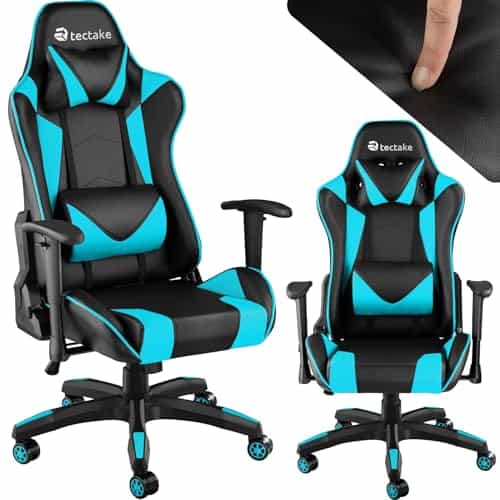 Chaise Gaming TecTake® Ergonomique avec Accoudoirs et Coussins – Noir/Azur