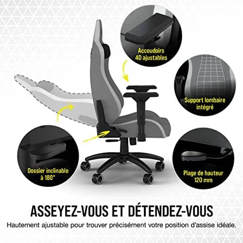 Corsair TC200 Fauteuil Gaming Standard en Tissu Doux Gris Clair/Blanc