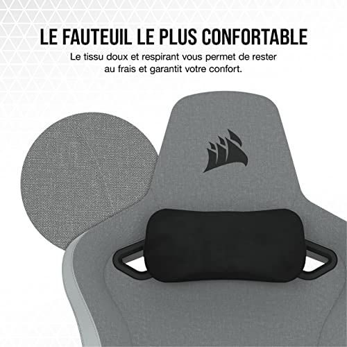 Corsair TC200 Fauteuil Gaming Standard en Tissu Doux Gris Clair/Blanc