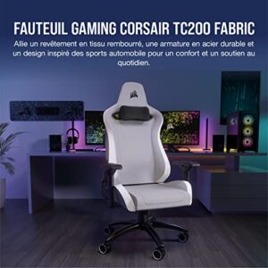 Corsair TC200 Fauteuil Gaming Standard en Tissu Doux Gris Clair/Blanc