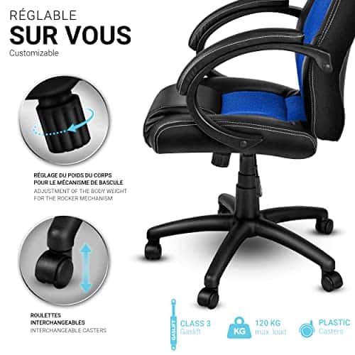 Chaise de Bureau Racing Ergonomique TRESKO – Inclinable Noir/Bleu avec Accoudoirs
