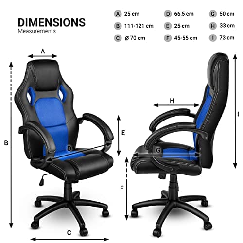 Chaise de Bureau Racing Ergonomique TRESKO – Inclinable Noir/Bleu avec Accoudoirs