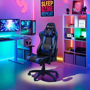 Chaise Gaming TecTake® Ergonomique Noir/Bleu avec Coussin Lombaire et Accoudoirs
