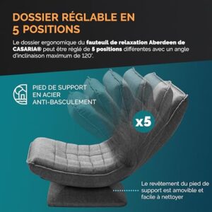 Casaria® Fauteuil Tout Confort Pivotant 360° Gris – Siège de Gaming 150kg