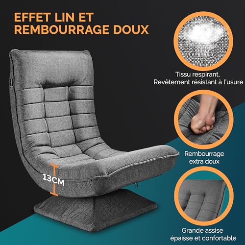 Casaria® Fauteuil Tout Confort Pivotant 360° Gris – Siège de Gaming 150kg