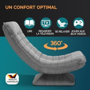 Casaria® Fauteuil Tout Confort Pivotant 360° Gris – Siège de Gaming 150kg