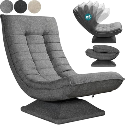 Casaria® Fauteuil Tout Confort Pivotant 360° Gris – Siège de Gaming 150kg