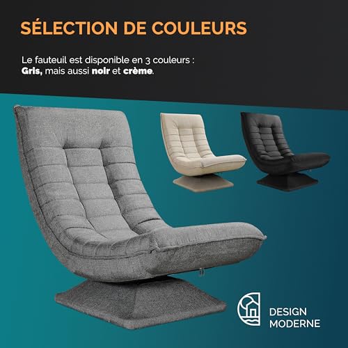 Casaria® Fauteuil Tout Confort Pivotant 360° Gris – Siège de Gaming 150kg