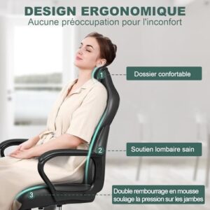 Chaise Bureau Ergonomique BASTETBL avec Dossier Inclinable et Support Lombaire Noir