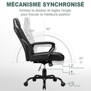 Chaise Bureau Ergonomique BASTETBL avec Dossier Inclinable et Support Lombaire Noir
