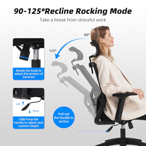 Chaise Bureau Ergonomique Daccormax avec Accoudoirs et Appui-Tête Ajustable